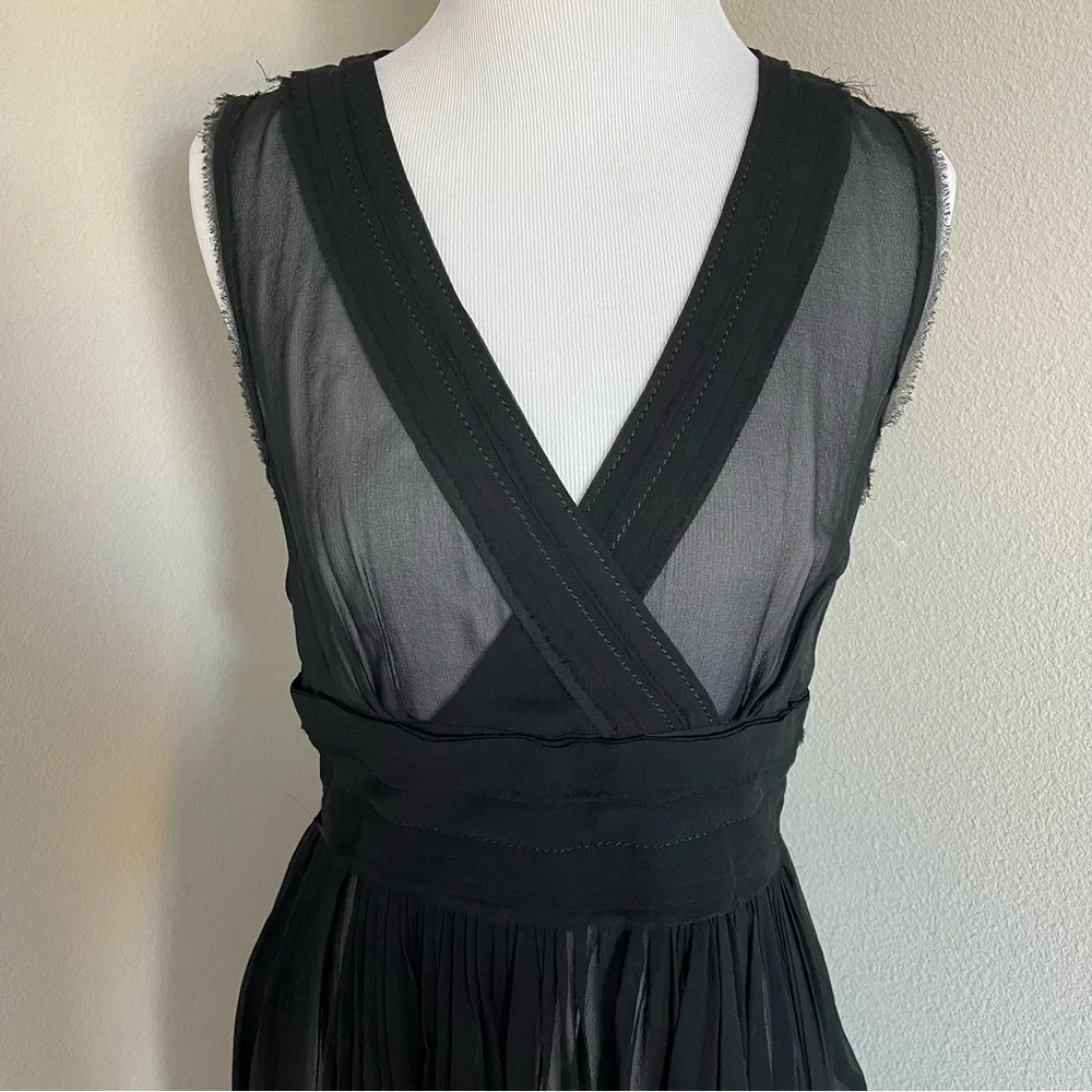 Banana Republic Black Sheer Silk Pleated Dress (Unlined)